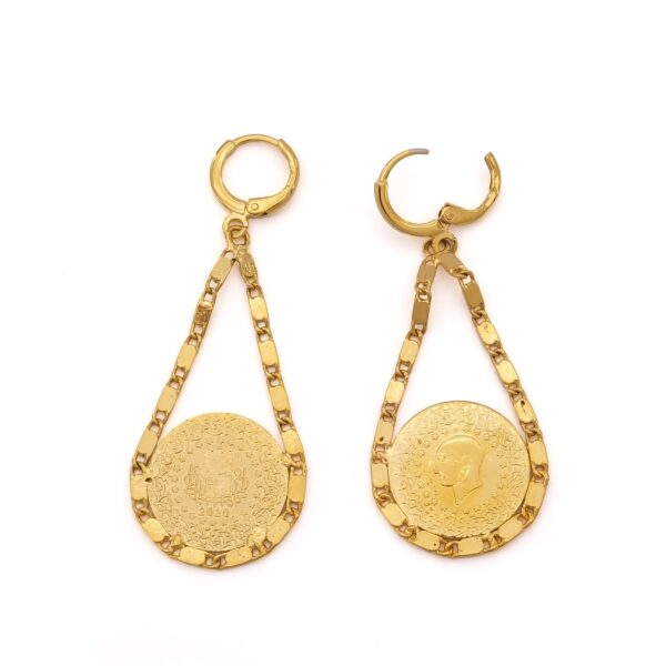 Altın Kaplama Küpe imitasyon Çeyrekli - Arpa Zincirli KP-105